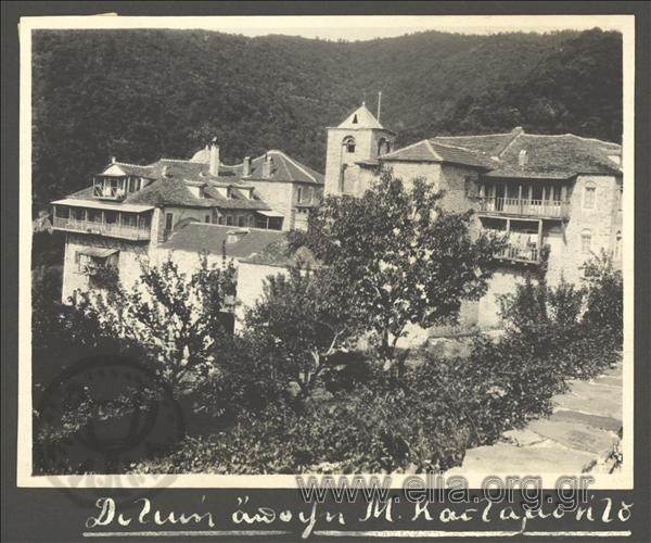 Monastery of Konstamonitou seen from the west. Journey to Mount Athos