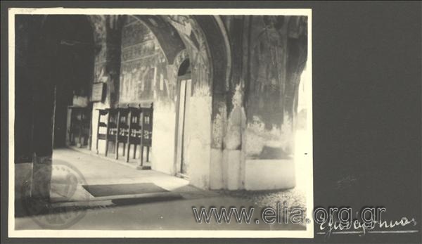 Outer narthex in the Church of the Monastery of Dochiariou. Journey to Mt. Athos