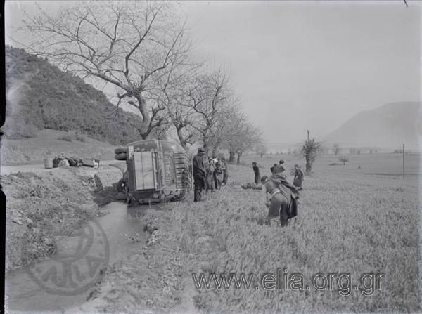 Bus fallen in a ditch