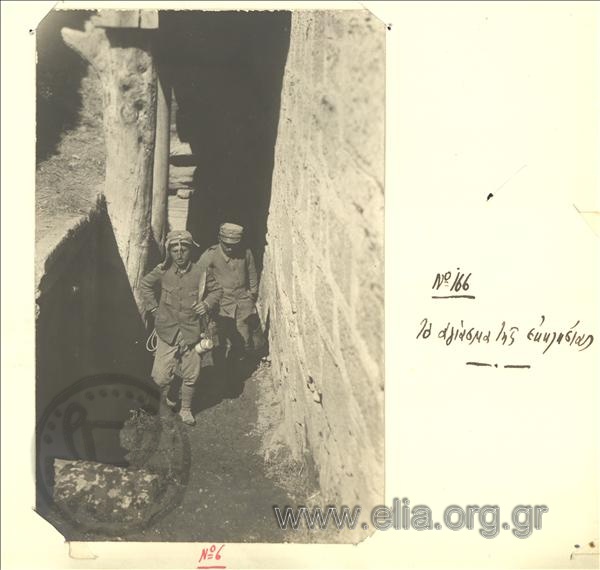 Greek soldiers leaving a church after the Holy Water rites of Blessing (?)