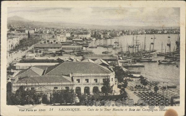 Salonique - Cafe de la Tour Blanche et Baie des Campagnes intacts.