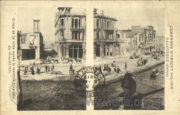 Campagne d' Orient 1914-1918. Salonique (Grèce). Coins de la ville après le terrible incendie du 18 août 1917.