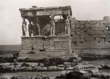 Erechtheion. The porch of the Caryatids, restored in 1844 by the French architect Paccard.