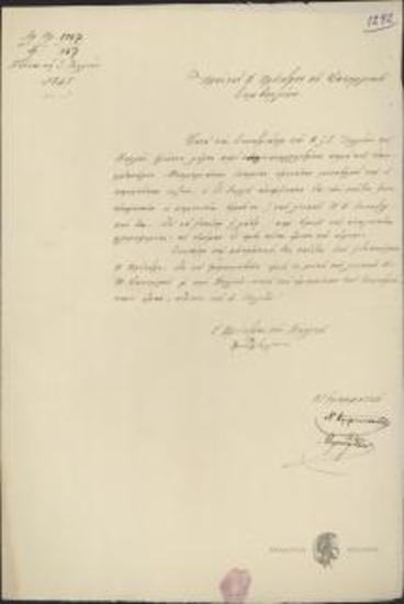 Kanellos Deligiannis (President of Parliament) to [Ioannis Kolettis] (President of the Council of Ministers)