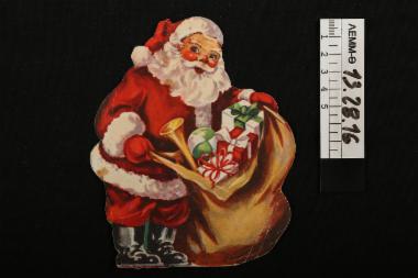 Ευχητήρια κάρτα - χριστουγεννιάτικη κάρτα, όπου απεικονίζεται ο Άγιος Βασίλης με τον σάκο γεμάτο δώρα (μονόφυλλη)