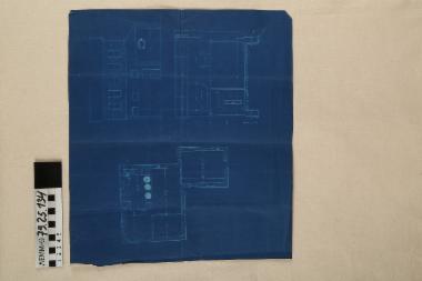 Αρχιτεκτονικό σχέδιο αλευρόμυλου - σχέδια κάτοψης και πρόσοψης αλευρόμυλου σε ειδικό μπλε χαρτί