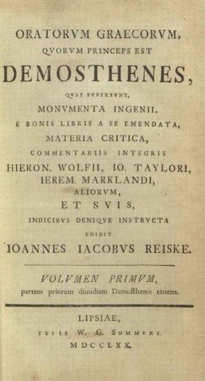 Oratorum Graecorum... edidit Ioannes Iacobus Reiske...