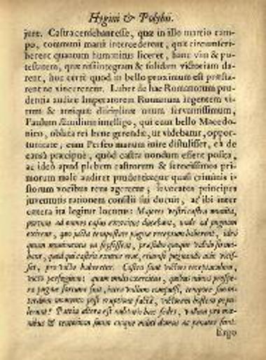 Hyginus - Πολύβιος. Hygini Gromatoci et Polybii Megalopolitani, De Castris Romanis... cum notis & animadversionibus... R.H.S..., Ἄμστερνταμ, Judocus Pluymer, 1660.