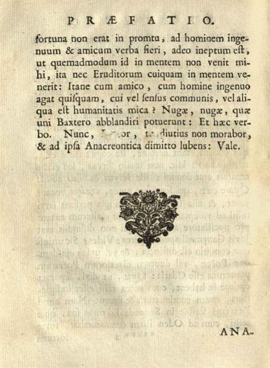 Ἀνακρέων. Anacreontis Teii Odae et Fragmenta, Graece et Latine, cum notis Ioannis Cornelii de Pauw..., Οὐτρέχτη, Guilielmus Kroon, 1732.