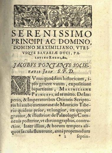 Θεοφύλακτος Σιμοκάττης. Theophylacti Simocattae... Historiae Mauricii... Georgii Phranzae... Chronicorum... À Iacobo Pontano Societatis Iesu..., Ingolstadt, ex Typographia Adami Sartorii, 1604.