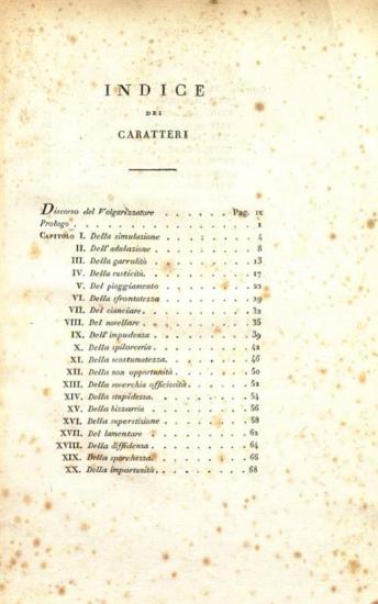 Θεόφραστος. Caratteri di Teofrasto volgarizzati da Dionigi Leondarakys..., Πίζα, Dalla Capurriana, 1834.