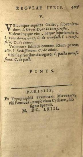 Ἰουστινιανός. Imp. Iustiniani... Institutionum, Sive Elementorum Libri IV... Jacobus Maestiatius I. C. recensuit, Παρίσι, Ioannes Dhovry, 1663.