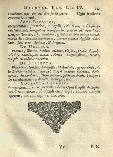 Ioannes Meursius. V. Cl. Ioannis Meursi Miscellanea Laconica... Curâ Samuelis Pufendorfii..., Ἄμστερνταμ, Judocus Pluymer, 1661.