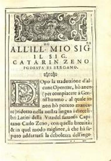 Giacomo Zeno. Della Vita di Carlo Zeno, Bergamo, C. Ventura, 1591.