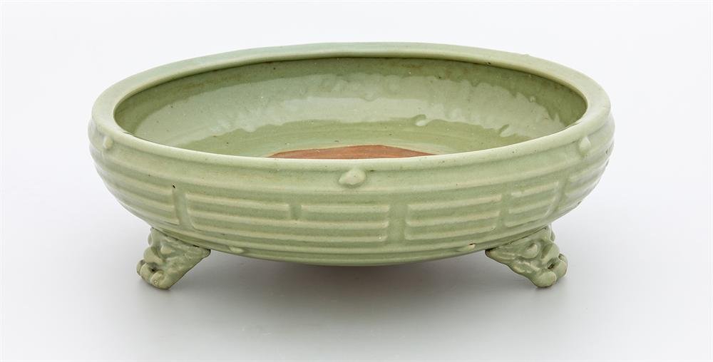 Tripod pot of glazed Longquan stoneware