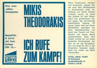 Card-invitation to a Mikis Theodorakis concert in Dortmund