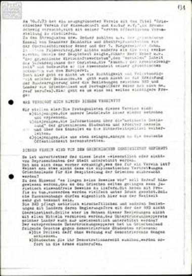 Leaflet by Projektgruppo 'Griechenland' about the anti-dictatorship movement abroad