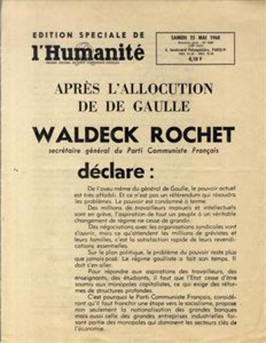 Apres l allocution de De Gaulle Waldeck Rochet secretaire general du Parti Communiste Francais