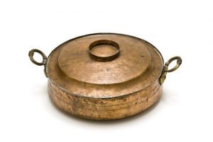 Shallow pot, copper (a) with cover (b), dowry of Nina Gani-Konstantini, Zanynthos.