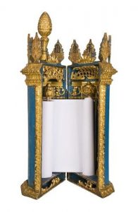 Painted wooden Torah case, replication of inside view.