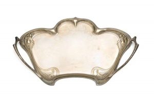 Part of sweet service, metal tray in art nouveau style.