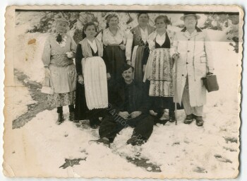 People from Fitia village during the carnival in 1958 in the square of the village