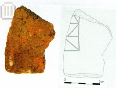 Tile fragment with engraved board game