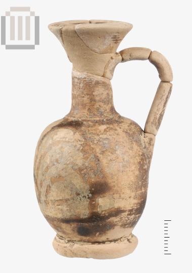 Clay black-glazed juglet with palmette decoration, from Smertos