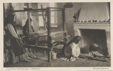Women weaving and cooking