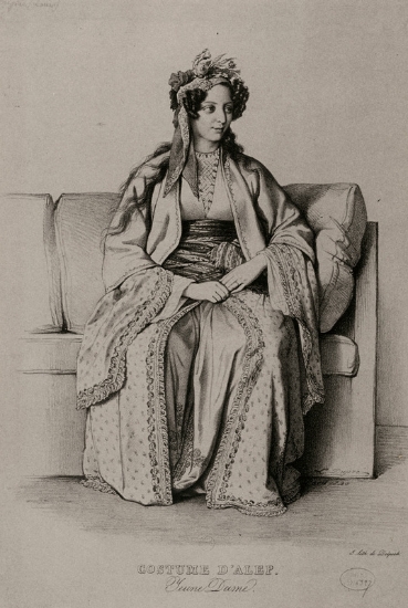 Ενδυμασία γυναίκας του Χαλεπίου. Λιθογραφία του Louis Dupré.