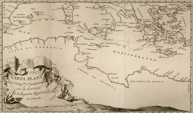 Χάρτης της Μεσογείου με τη διαδρομή του ταξιδιού .