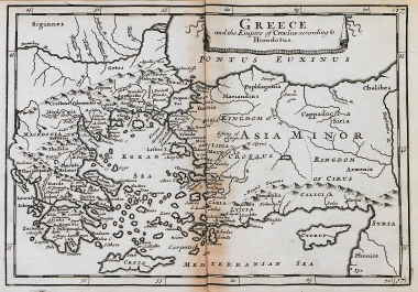 Χάρτης της Ελλάδας και του βασιλείου του Κροίσου, σύμφωνα με τις περιγραφές του Ηροδότου.