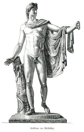 Ο Απόλλων του Μπελβεντέρε, ρωμαϊκό γλυπτό της εποχής του Αδριανού που βασίστηκε σε χάλκινο έργο του 4ου αιώνα, πιθανώς του γλύπτη Λεωχάρη.