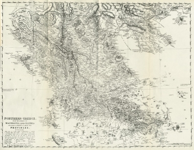 Χάρτης της Αττικής, της Στερεάς Ελλάδας, της Ηπείρου και της Μακεδονίας.