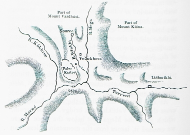 Χάρτης τμήματος των Βαρδουσίων ορέων, τμήματος της Πίνδου.