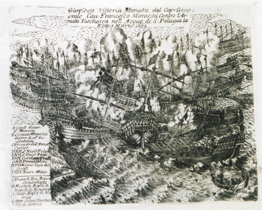 Ναυμαχία μεταξύ Βενετών και Οθωμανών στα ανοικτά της Αγίας Πελαγίας Ηρακλείου, κατά την Πολιορκία της Κρήτης (8 Μαρτίου 1668).