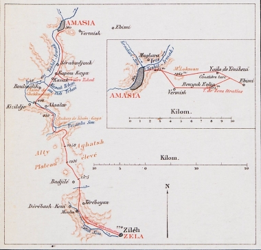 Χάρτης της περιοχής από την Αμάσεια έως το Ζίλε, Μικρά Ασία.