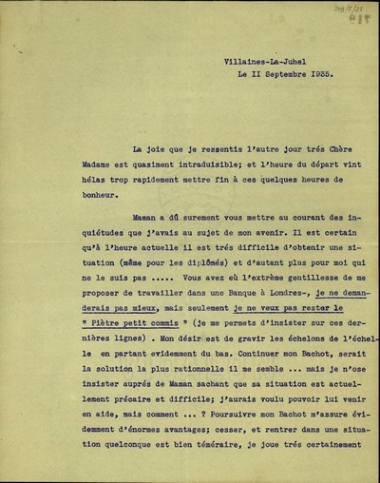 Επιστολή του Pierre προς τον Ελ. Βενιζέλο