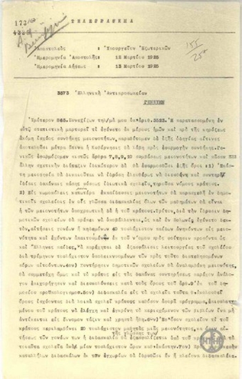 Telegram from A. Michalakopoulos to the Greek Delegation in Geneva regarding measures which will be taken by the Government for the implementation of the Treaty of Minorities.