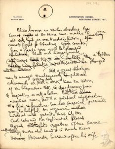 Draft speech by Dimitrios Kaklamanos, regarding a lecture at King's College, London, on the literary achievement of the adaptation of Thucydides in modern Greek by Eleftherios Venizelos. It analyzes the political trace of Eleftherios Venizelos in contrast to his engagement with the translation of the History of the Peloponnesian War, as well as the timeless importance of this work of Thucydides.