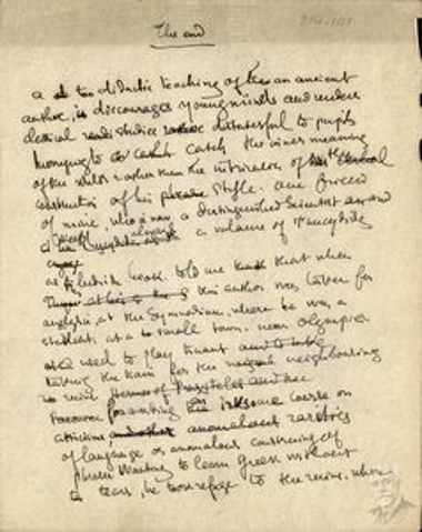 Draft speech by Dimitrios Kaklamanos, regarding a lecture at King's College, London, on the literary achievement of the adaptation of Thucydides in modern Greek by Eleftherios Venizelos.