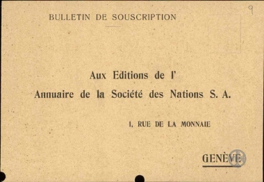 Aux Editions de l' Annuaire de la Societe des Nations S.A.