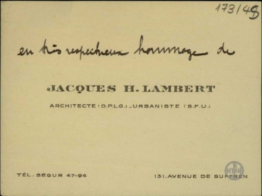 Επισκεπτήριο του Jacques H. Lambert, Architecte (D.P.L.G.) - Urbaniste (S.F.U.).